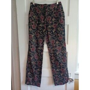 Harold's black paisley trouser pants 8 cotton stretch pockets straight leg prepy
